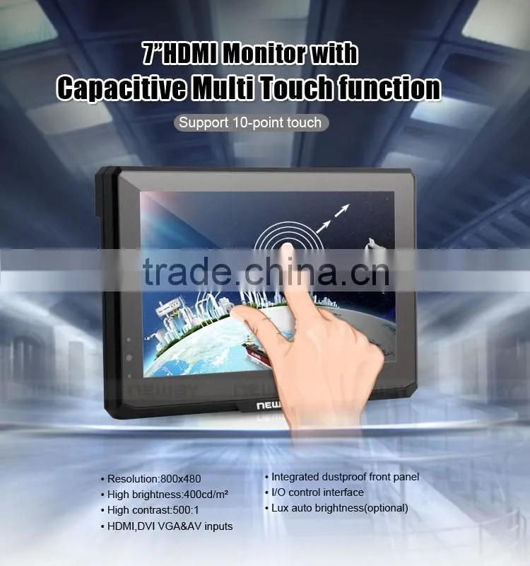 7 inch 450ma current AV input Industry Capacitive touch screen with Lux auto brightness Optional