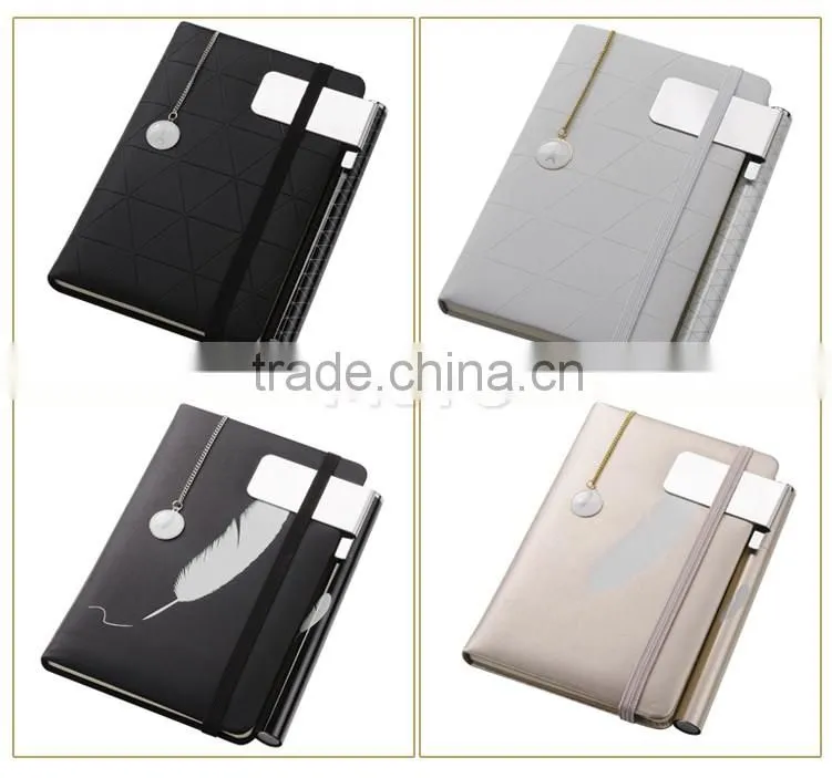 PU notebook rubber bans thin metal bookmark clamp steel pen gift set