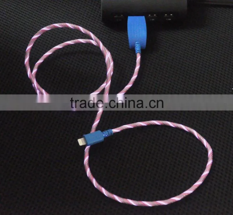 2015 hot selling Micro USB Data Cable with LED light for Iphone/Ipad