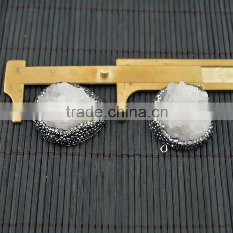 LFD-0014B Natural Druzy Drusy Quartz Stone Pave Rhinestone Crystal Connector Beads Jewelry For Making Bracelet necklace