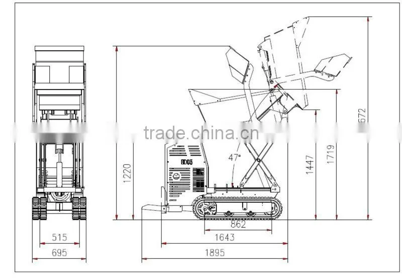 mini dumper with CE paper,load 500kgs,hydraulic transmission,1447mm ultrahigh dumping height