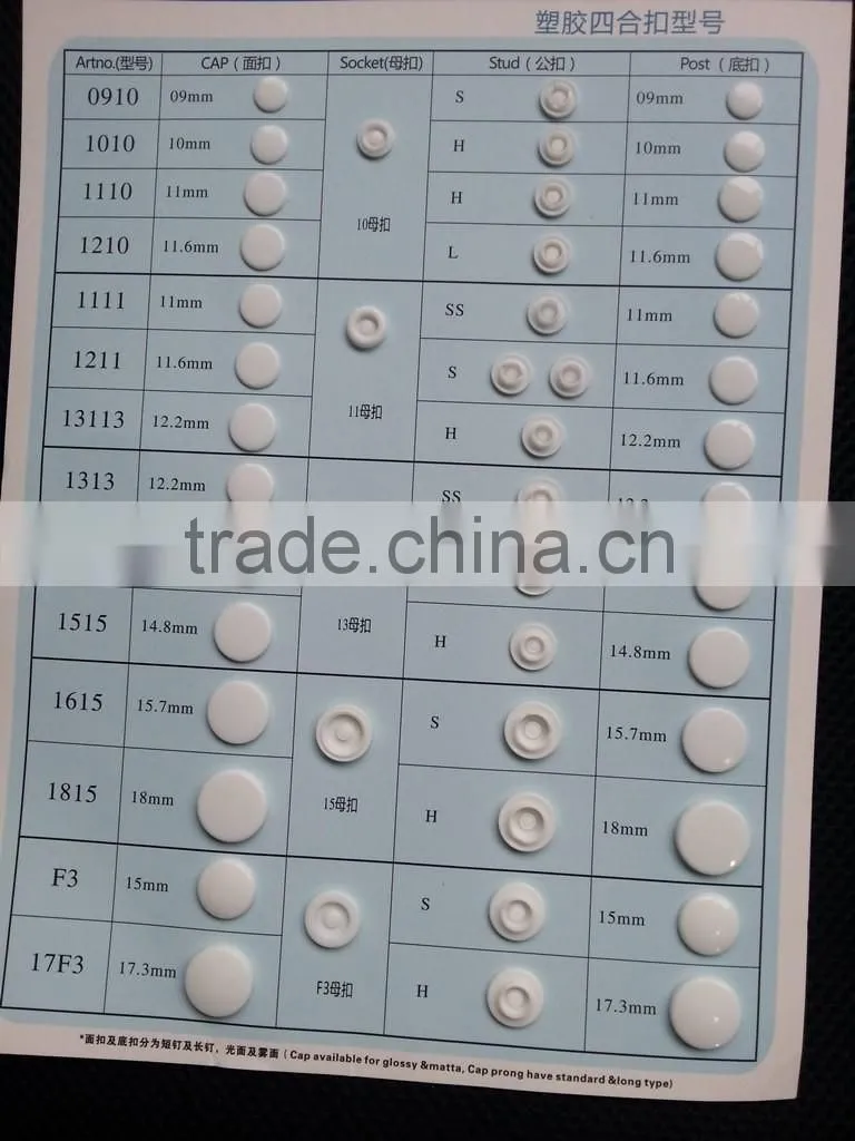 Sedex Audited 2 Pillar Factory Plastic Pree studs Snap button