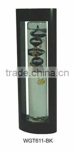 Galileo Thermometer with Wood Frame Purple