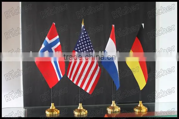 promotion polyester table flag desk flag with stainless stand
