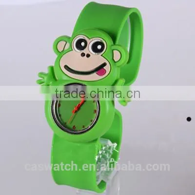 Cute naughty monkey shaped case silicone kids slap band watch