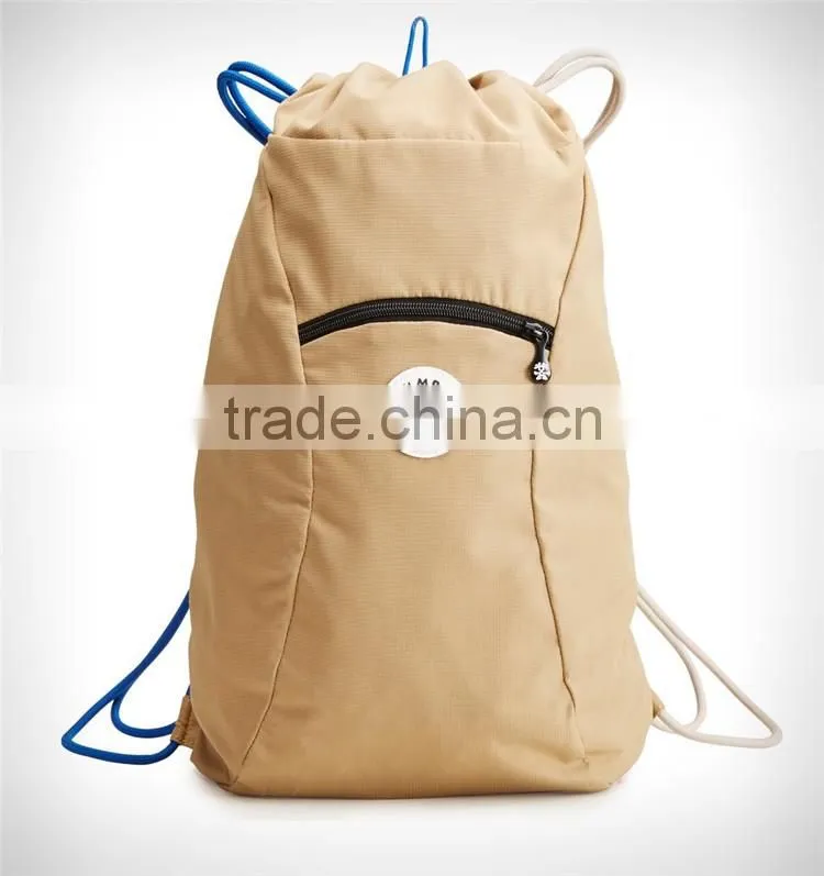 custom your logo khaki polyester gym bag drawstring backpack