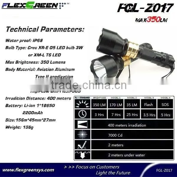 Novel 18650 battery golden ring LED Q5 flashlight