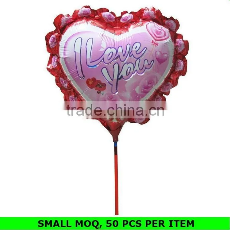 Hot Sale Custom Heart Shape Mini Stick Foil Balloons