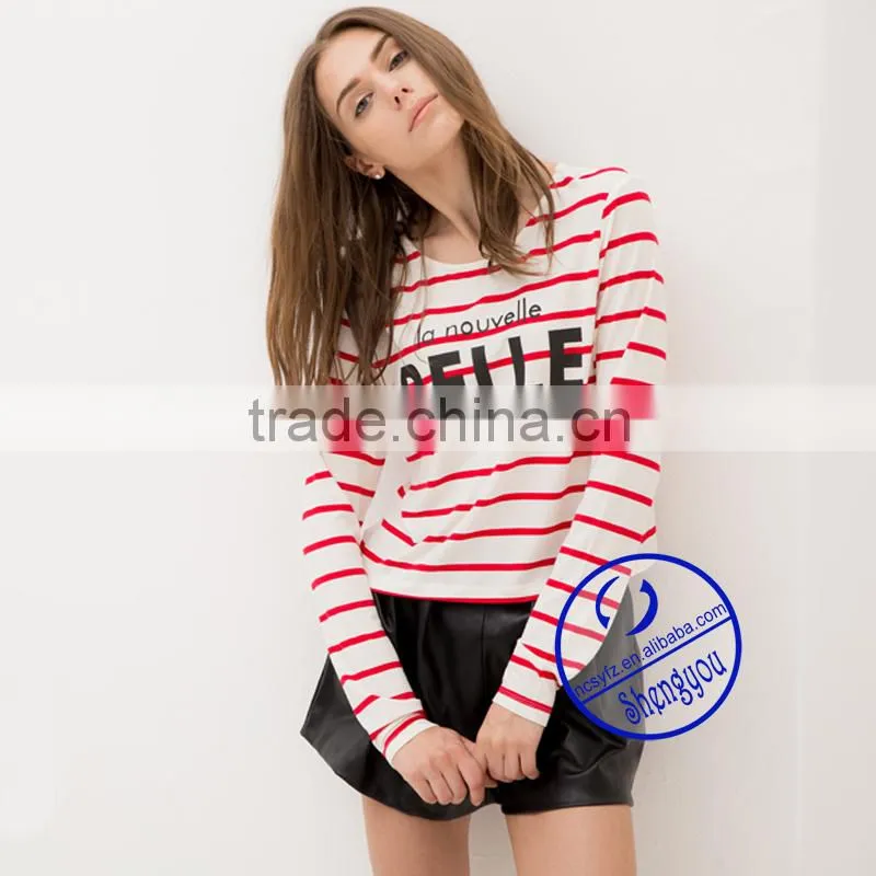2015 China supplier 100% cotton custom fashion women yarn dyed t shirt wholesale