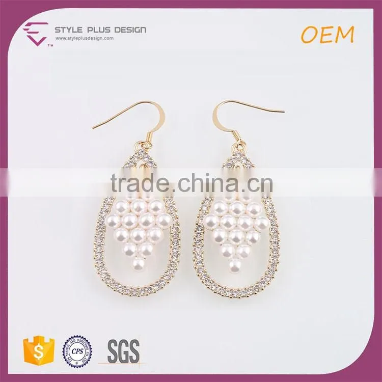 E78066I01 Fashion Pearl Shiny Gold Plated Stud Alloy Oval Guttiform Waterdrop Style Earring Beads Set