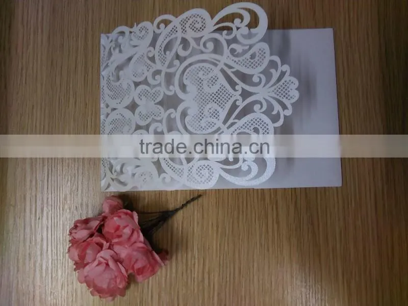 2016 newmengxing pearl white color wedding invitation laser cutting