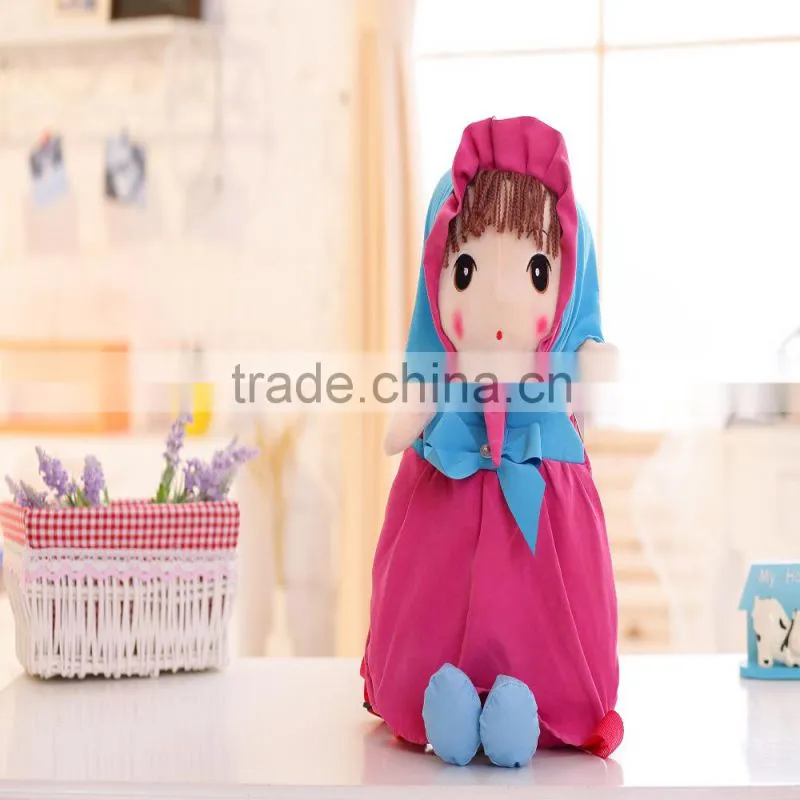 55cm beautiful customized beige stuffed plush Phil doll backpack with brown windbreak&pink hood