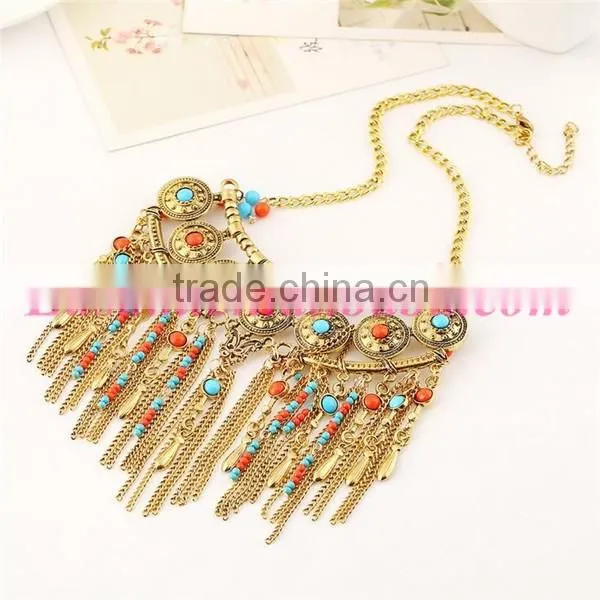 Vintage beaded tassel necklace/wholesale beaded tassel necklace