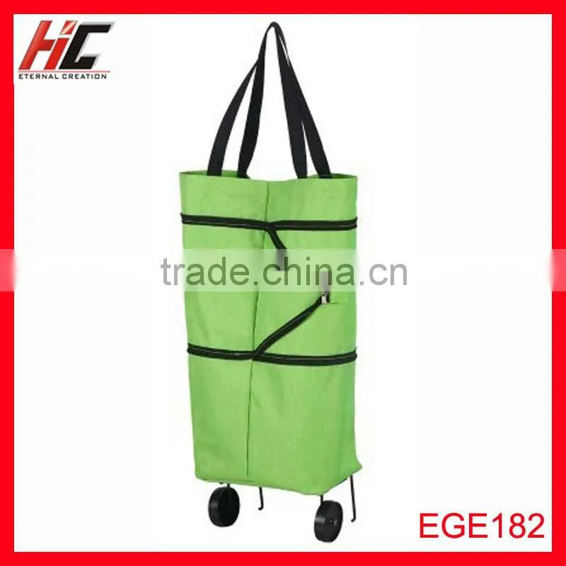 Blue fashion shopping trolley bag with zipper foldable