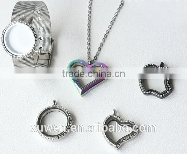 fashion AAA pink crystal heart stainless steel custom lockets