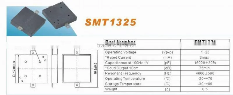 SMT1325 Brand new popular cheaper 12.8mm 75dB 3V SMD buzzer(FBELE)