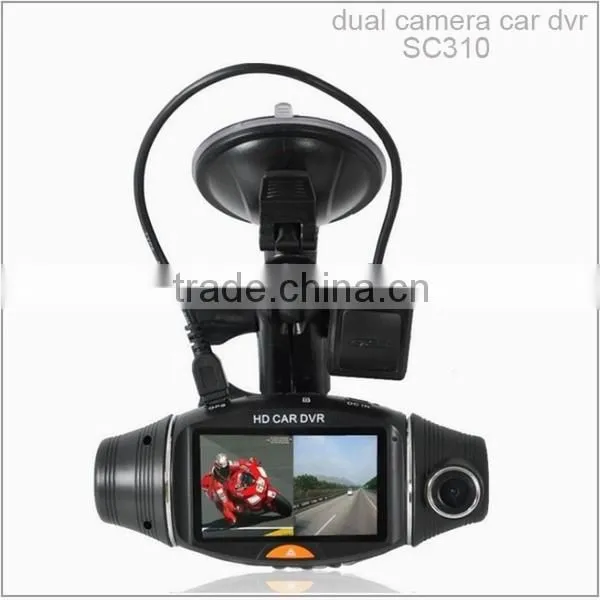 Wide angle 2.7 inch TFT LCD panel dual lens car camera with gps