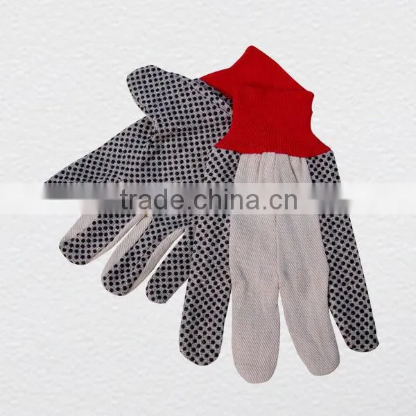 Polka dot drill cotton glove with red knit wrist