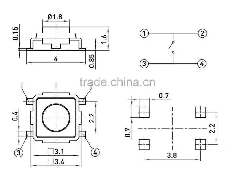 TSA03311 3*3 white stem DC12V tact light switch
