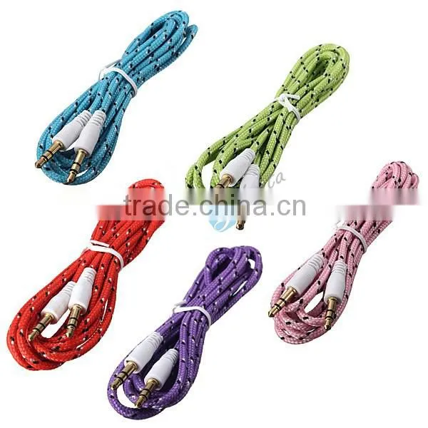 Shoelace Style Fabric Braided 3.5mm Male to Male Stereo Audio Aux Cable for iPhone/iPad/iPod