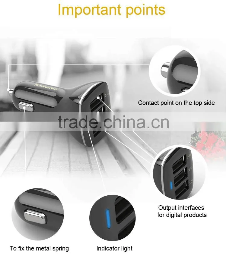 5V Car Charger with 3 port USB charge for moblie and iphone or ipad PN-523