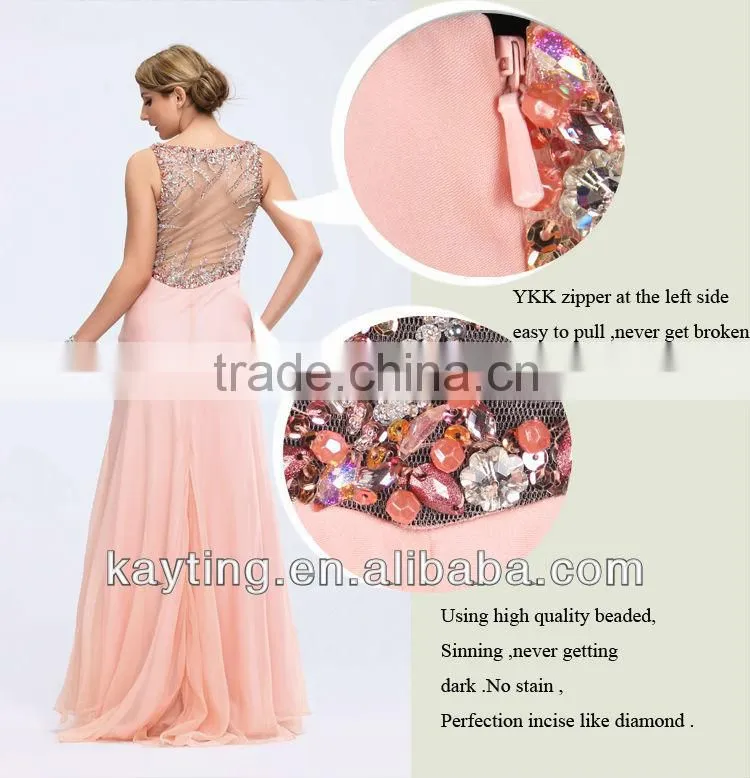 sleeveless beaded ruffle see through elegant pink dress beaded evening dress
