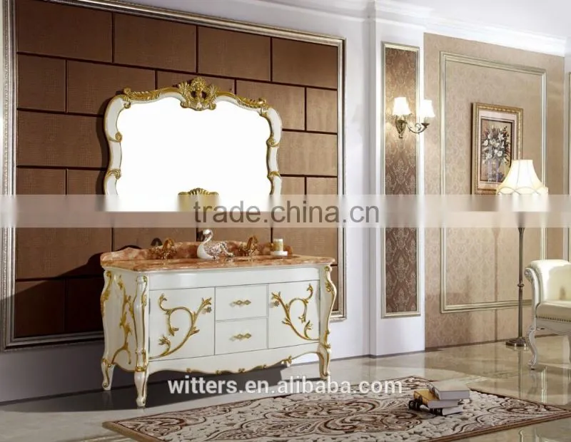 Top design Luxury simple bathroom cabinet white vanity with golden foil WTS601