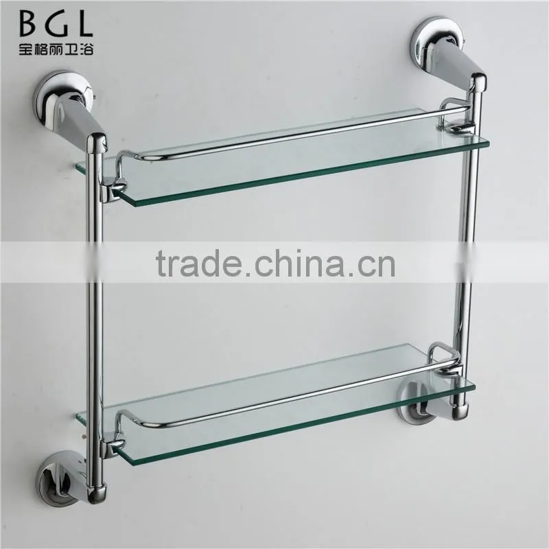 bathroom accessories wall installation chrome finishing zinc alloy double glass shelf