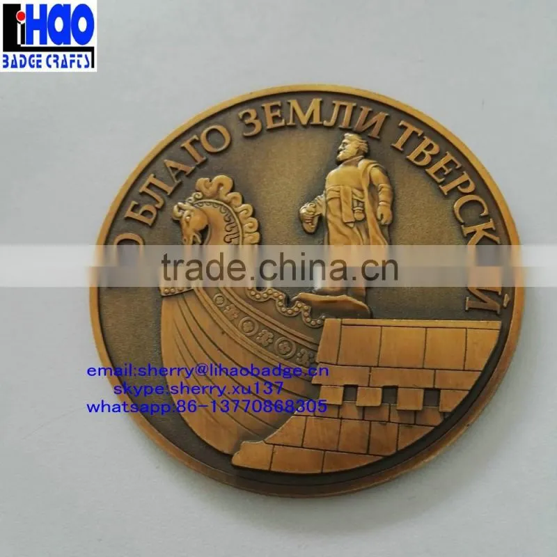 Customized 3D logo antique copper metal souvenir coin token