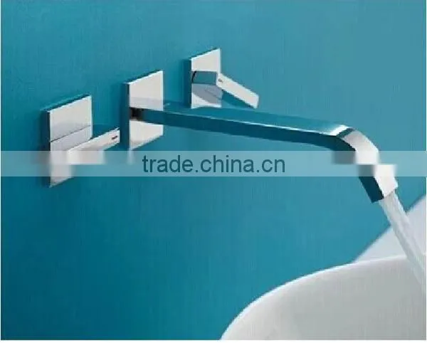 made in china wall faucet, square unique design double lever faucet, 3 hole faucet