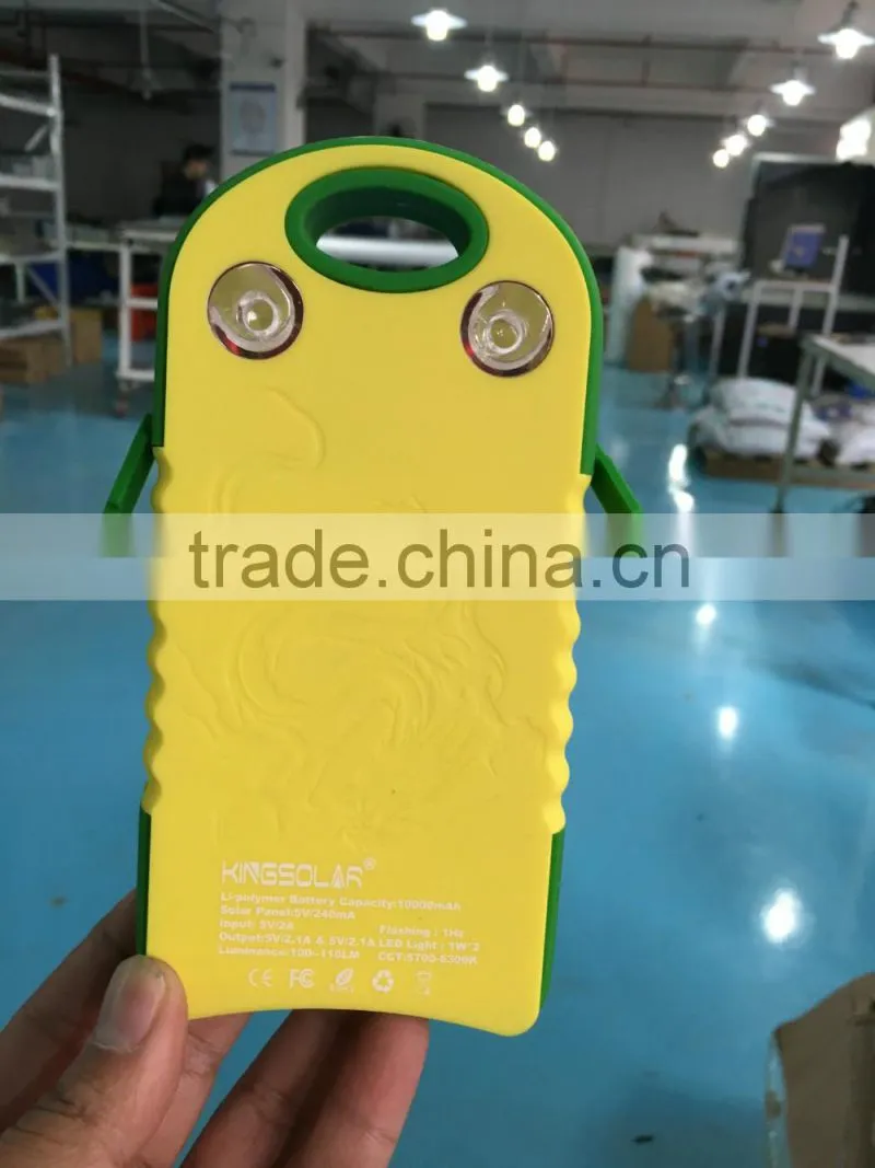 Hot selling LED light 10000mah solar power bank solar charger portable