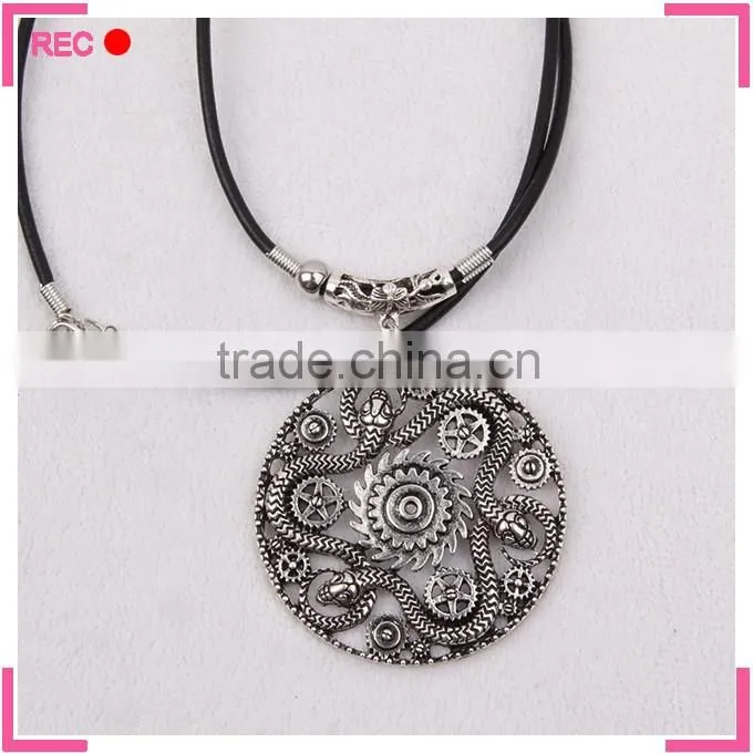 Gothic necklace with round pendant, snake chain metal necklace