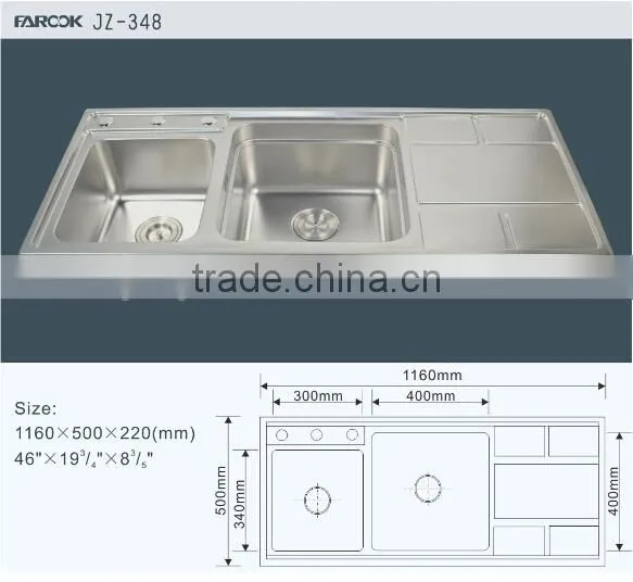 Double bowl single drain stainless steel kitchen sink