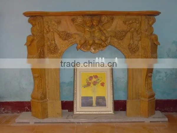 Brown polished marble fireplace for home decoration