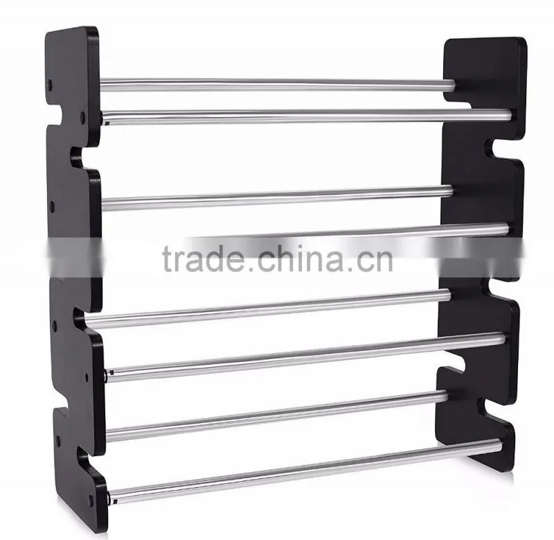 Expandable 4 Tier Free Standing Shoe Rack Stainless Steel Wood Closets