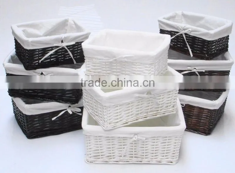 wholesale willow basket with fabric liner, wicker basket in white color