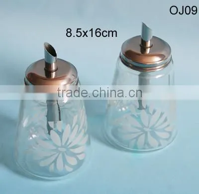 mini clear cylinder glass cruet bottle with spout