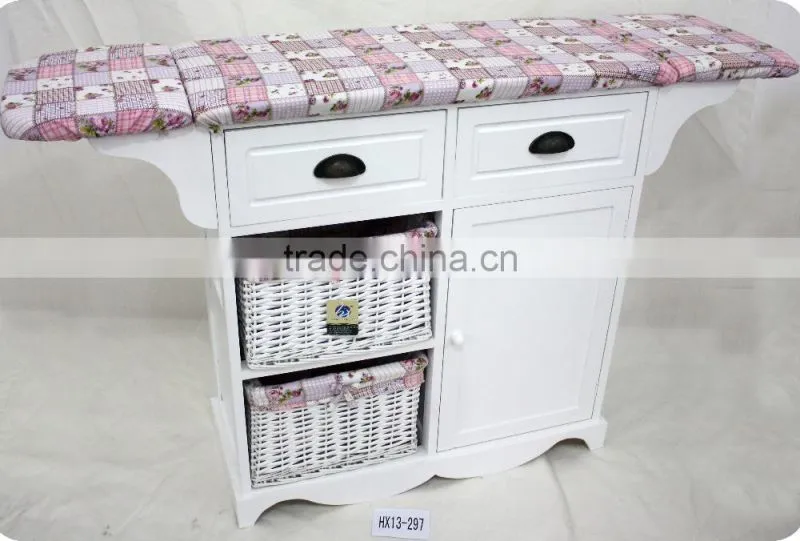 living room furniture folding ironing board with wicker basket
