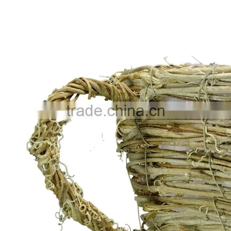 Cup Shape Natural Rattan Garden Flower Pot with Handle for Planting