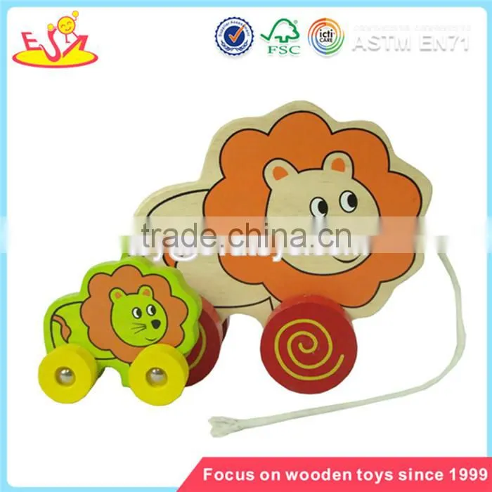 Wholesale lovely wooden pull duck car toy best selling baby pull wooden duck car toy W05B056