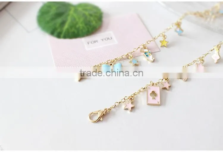 enamel star bowknot rabbit pumpkin carriage the playing cards charms bracelet gold chain bracelet with assorted charms