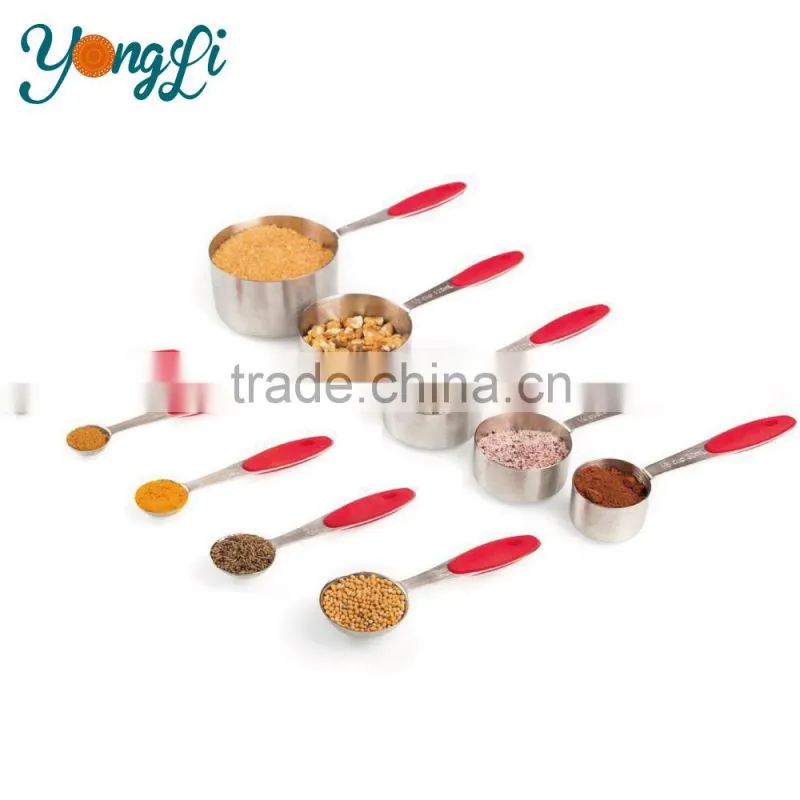 Wholesale Amazon 10-Piece Siliocne Handle For Easy Grip Stainless Steel Measuring Cups And Measuring Spoons Set