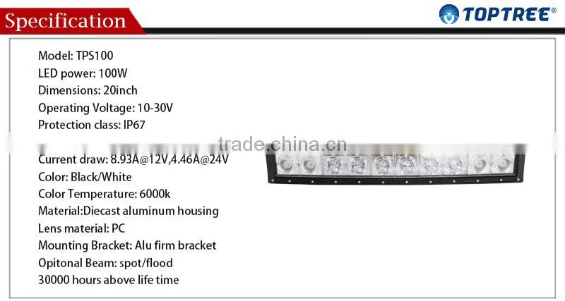 20''/30''/40''/50'' single row led light bar cree 5w offroad light bar, curved radius led light bar double row