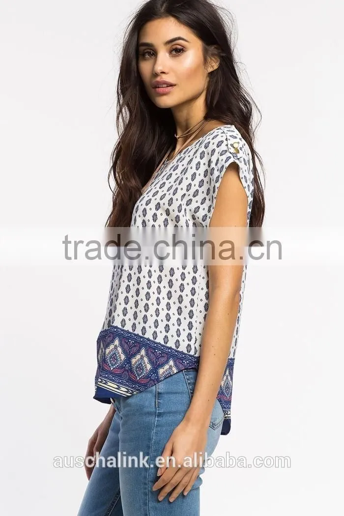 100% polyester rounded hem girls full print t shirt