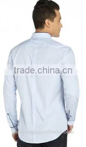 Blue Hairline Striped Cotton Woven Button Front Shirt (201411112)