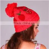 Wholesale pom pom knitted custom acrylic beanie
