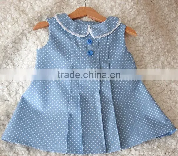 Top fashion lovely polka dot lace trim collar smocked western style 1-6 years old little girl princess dresses