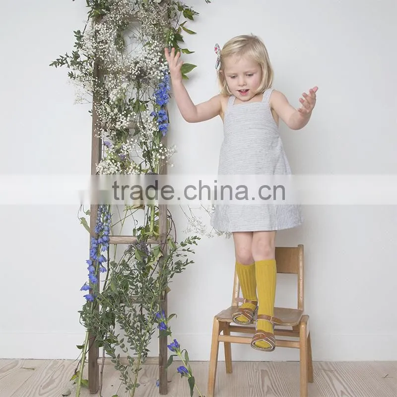 2017 High quality stripe wholesale baby clothes dress cheap gray kids summer dress for new model girl linen dress