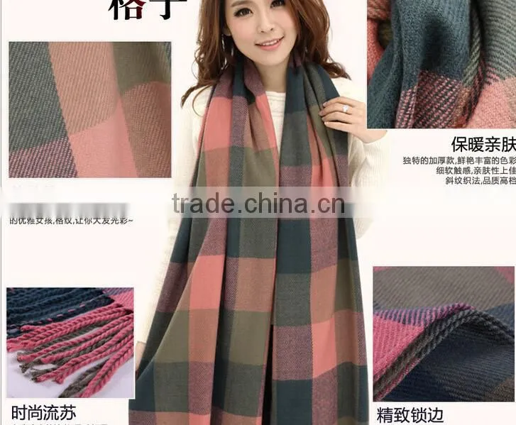 latest over size big fringe women plaid pashmina shawl scarf