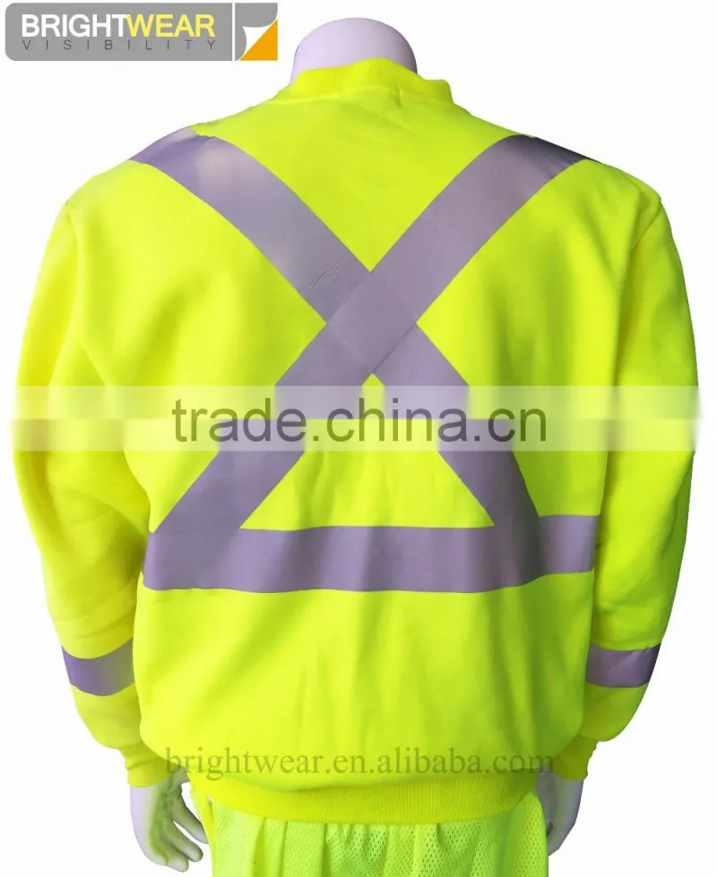 80% polyester 20% cotton fleece hi vis safety sweatshirt with heat-applied reflective tape meet CSA Z96 requirement